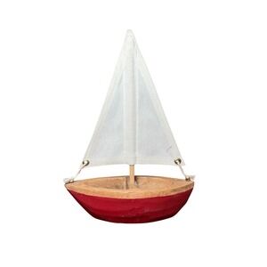 Target Wooden Sailboat Figurine Hand Carved Red White Nautical Decor